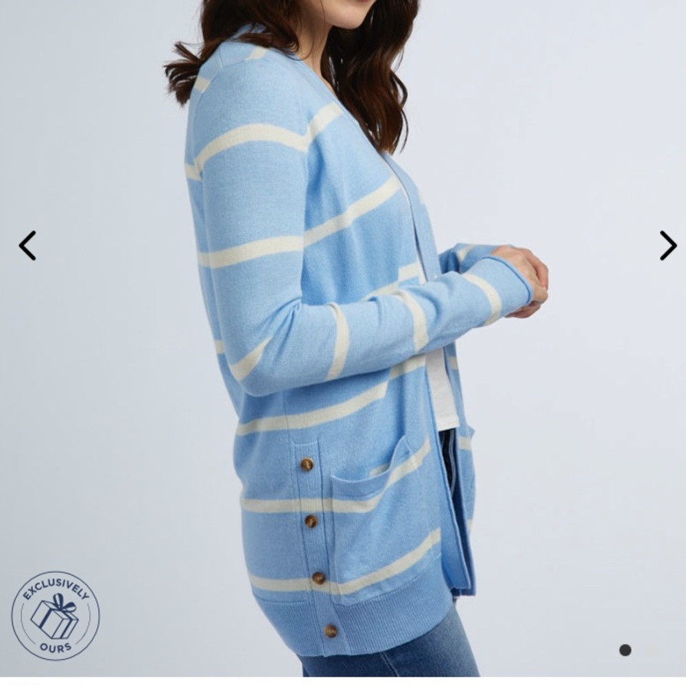 Mia&Tess Blue & White Striped Side Button Long Sleeved Cardigan Size XL NWT - Picture 3 of 5